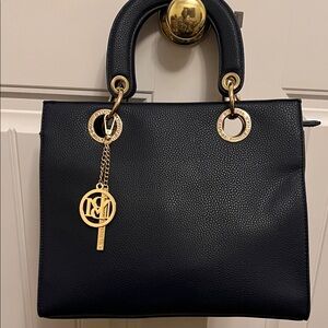 Badgley Mischka Navy Satchel with Gold Accents